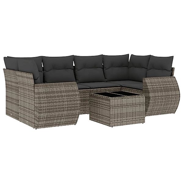 vidaXL 7-Tlg Garten-Sofagarnitur mit Kissen Grau Poly Rattan 3221119 günstig online kaufen