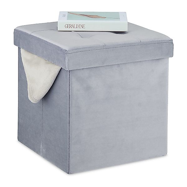 relaxdays Stauraumhocker Grauer Hocker aus Samt günstig online kaufen