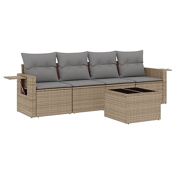 vidaXL 5-Tlg Garten-Sofagarnitur mit Kissen Beige Poly Rattan 3219888 günstig online kaufen