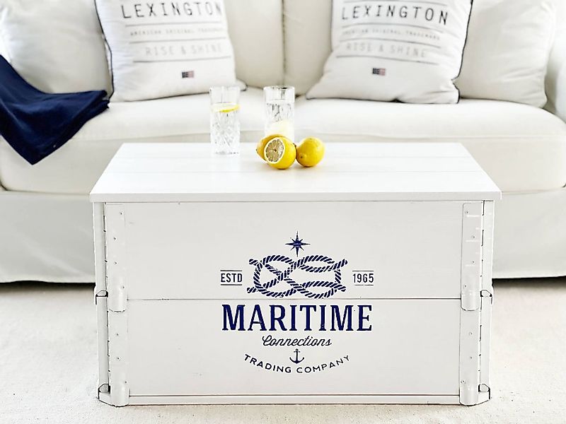 Holztruhe "Maritime" weiß massives Kiefernholz Vintage-Look günstig online kaufen