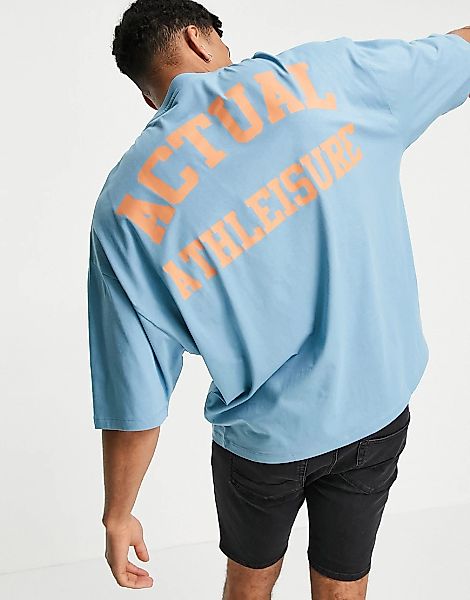 ASOS – Actual Athleisure – Oversize-T-Shirt in Blau mit Logoprint auf Brust günstig online kaufen