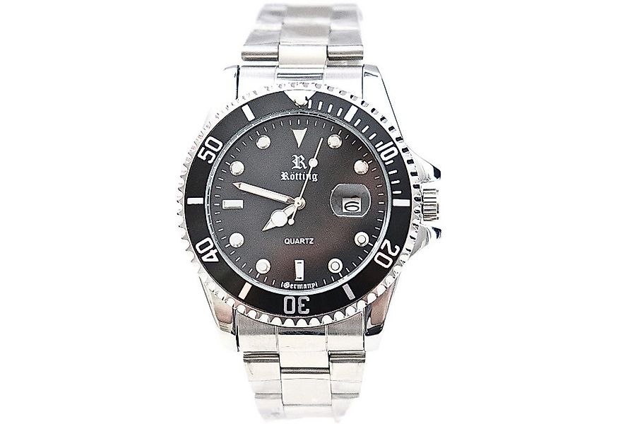 Rötting Design Quarzuhr Herrenuhr schwarze Lünette zum Drehen schwarzes Zif günstig online kaufen