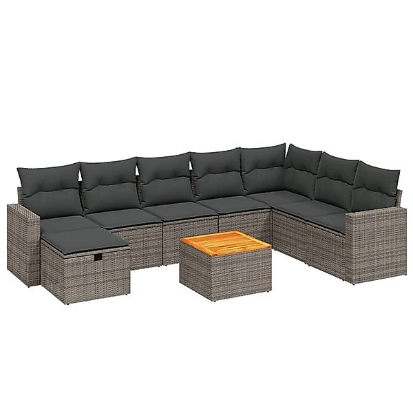 vidaXL 9-Tlg Garten-Sofagarnitur mit Kissen Grau Poly Rattan 3264875 günstig online kaufen