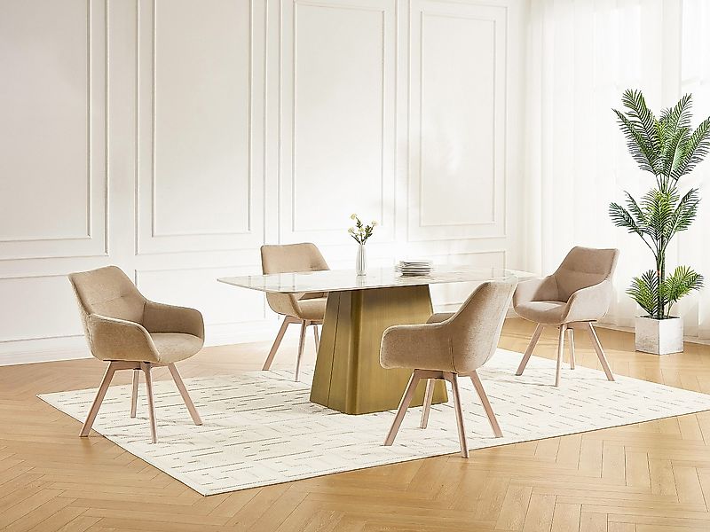 Drehstuhl 2er-Set mit Armlehnen - Stoff & Eiche - Beige - VELBURY günstig online kaufen