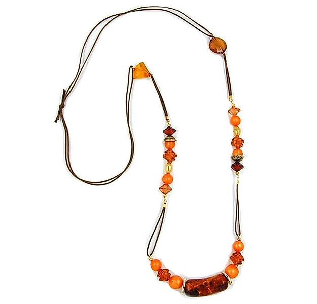 unbespielt Collier Kette Kunststoffperlen Orange-Braun-Gold Töne Kordel 90 günstig online kaufen
