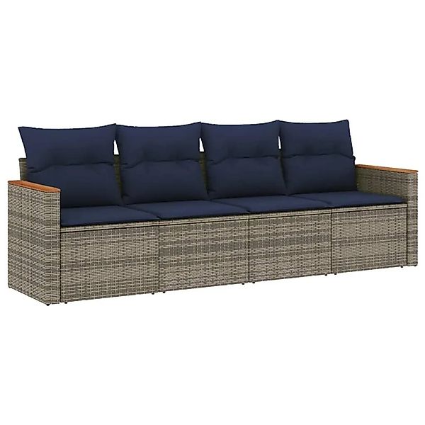 vidaXL 4-Tlg Gartensofa-Set mit Kissen Grau Polyrattan 3225774 günstig online kaufen