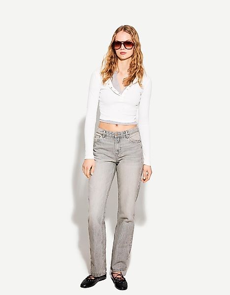 Bershka Straight Fit Jeans Damen 42 Grau günstig online kaufen