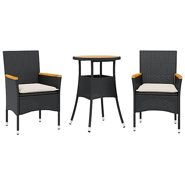 vidaXL 3-Tlg Garten-Essgruppe mit Kissen Schwarz Poly Rattan Akazie 3278717 günstig online kaufen