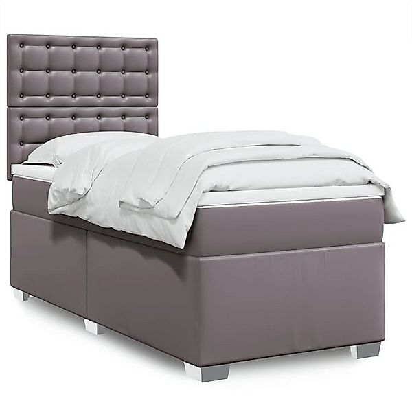 vidaXL Boxspringbett, Boxspringbett mit Matratze Grau 100x200 cm Kunstleder günstig online kaufen