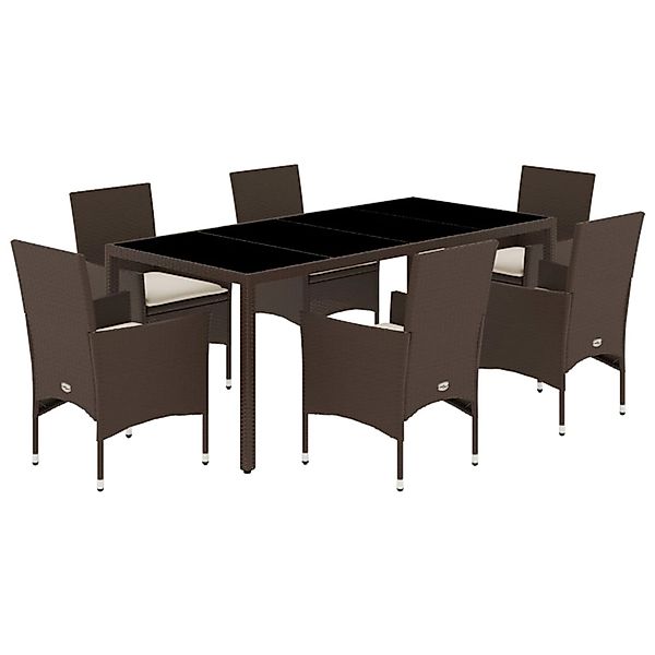 vidaXL 7-Tlg Garten-Essgruppe mit Kissen Braun Poly Rattan und Glas 3278553 günstig online kaufen
