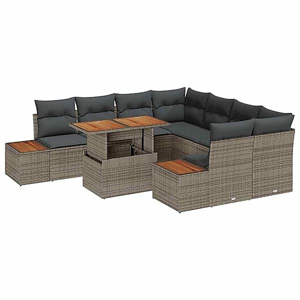 vidaXL 9-Teiliges Garten-Sofaset mit Kissen in Grau aus Poly Rattan 3358793 günstig online kaufen