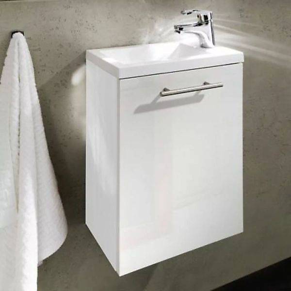 Lomadox Handwaschplatz Waschtisch mit Waschbecken CALGARY-02 Hochglanz weiß günstig online kaufen