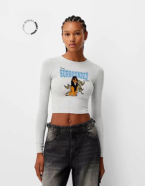 Bershka Langarmshirt König Der Löwen Mit Langen Ärmeln Damen L Grau günstig online kaufen