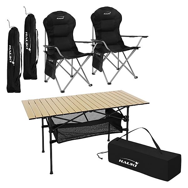 Hauki Campingmöbel Set 3 TlgTisch Faltbar Beige mit 2 Stühle Schwarz günstig online kaufen