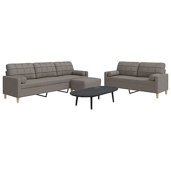vidaXL Sofa, 3-tlg. Sofagarnitur mit Fußhocker & Dekokissen Taupe Stoff günstig online kaufen
