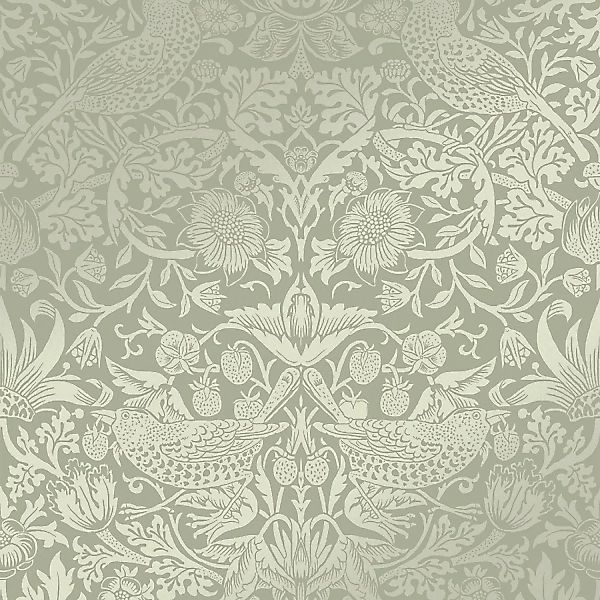William Morris at Home Vliestapete Strawberry Thief Fibrous 10 m Hell Grün günstig online kaufen
