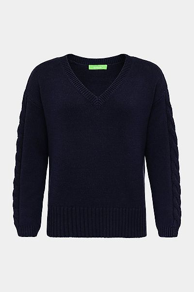 Cassis Strickpullover CASSIS Damenpullover Navy – V-Ausschnitt & Zopfmuster günstig online kaufen
