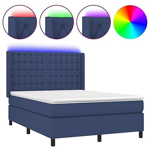 vidaXL Bettgestell Boxspringbett mit Matratze LED Blau 140x190 cm Stoff Bet günstig online kaufen