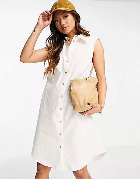 Y.A.S – Ärmelloses Mini-Hemdkleid aus Bio-Baumwolle in Weiß günstig online kaufen