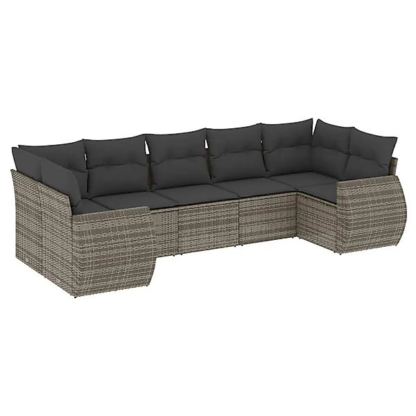vidaXL 7-Tlg Garten-Sofagarnitur mit Kissen Grau Poly Rattan 3221789 günstig online kaufen