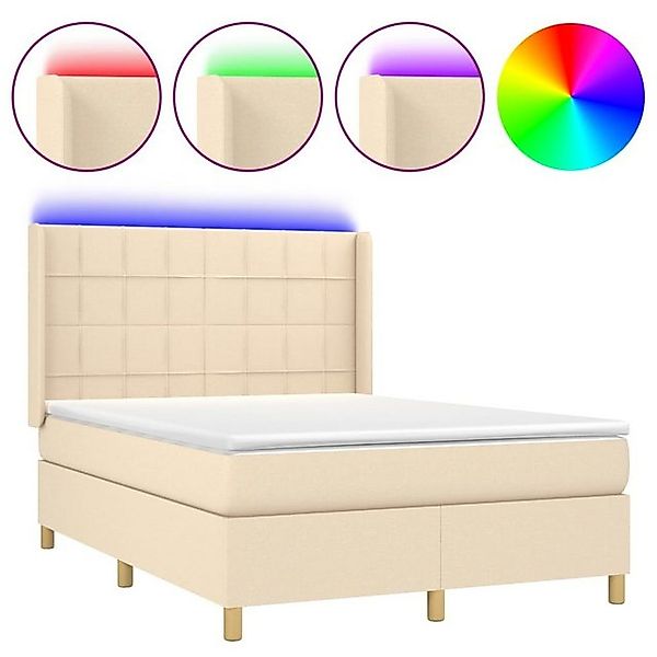 vidaXL Boxspringbett Boxspringbett mit Matratze LED Creme 140x190 cm Stoff günstig online kaufen