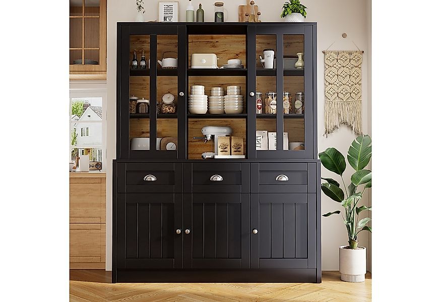 Flieks Küchenbuffet mit Schubladen und Glastüren (1-St., B140/T40/H175 cm) günstig online kaufen