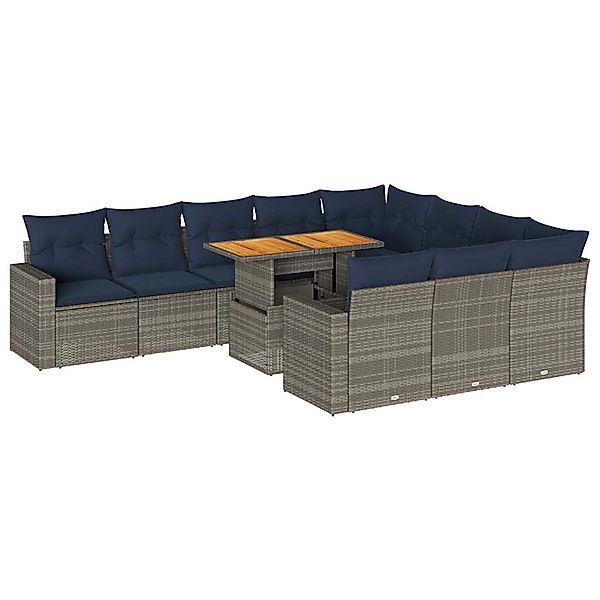 vidaXL 11-Tlg Garten-Sofagarnitur mit Kissen Grau Poly Rattan 3327092 günstig online kaufen