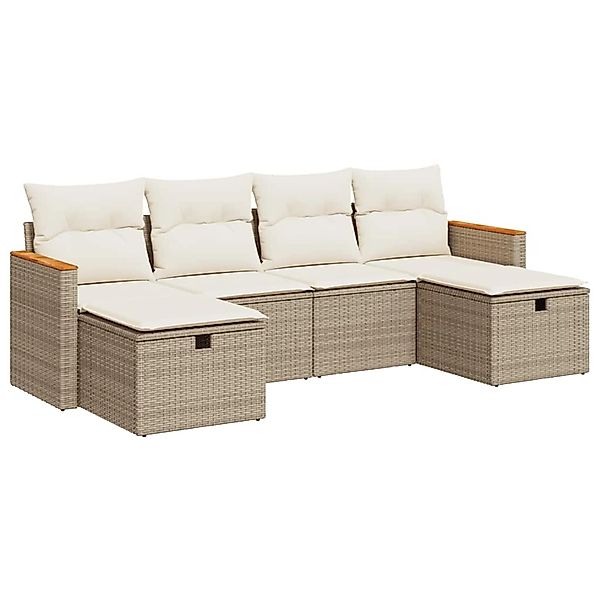 vidaXL 6-Tlg Garten-Sofagarnitur mit Kissen Beige Poly Rattan 3325943 günstig online kaufen
