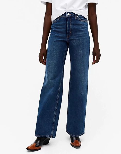 Monki – Yoko – Klassisch Blaue Jeans aus Bio-Baumwolle mit weitem Bein günstig online kaufen