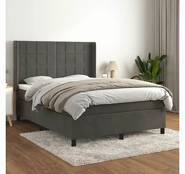 vidaXL Boxspringbett Boxspringbett mit Matratze Dunkelgrau 140x200 cm Samt günstig online kaufen