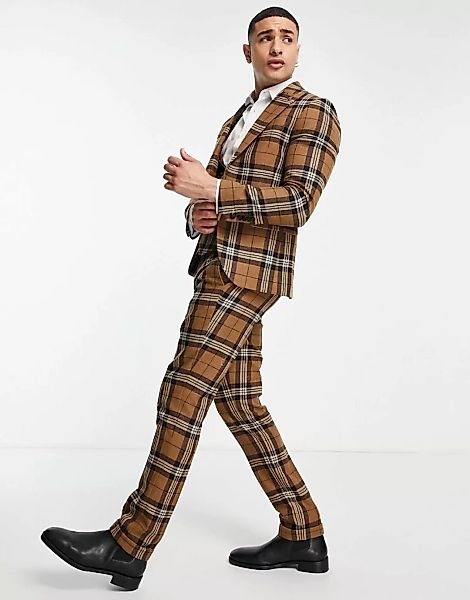 Twisted Tailor – Anzugjacke in Braun mit Schottenkaros günstig online kaufen