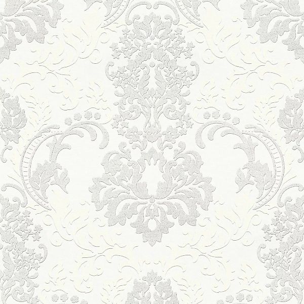 Bricoflor Ornament Tapete mit Glitzer Barock Vliestapete in Weiß Grau Elega günstig online kaufen