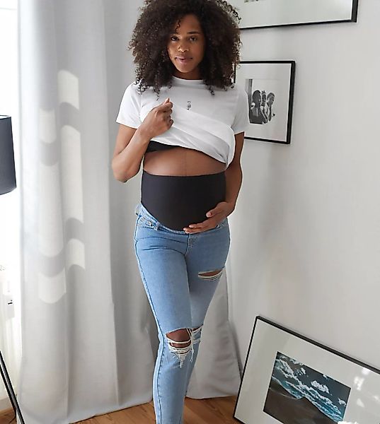 Topshop Maternity – Mom-Jeans mit Überbauch-Bund in gebleichter Waschung-Bl günstig online kaufen