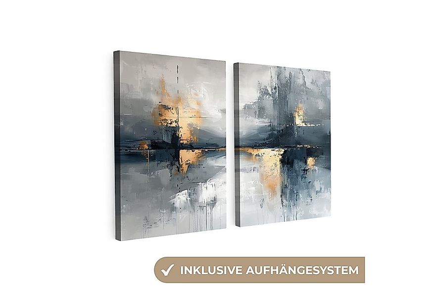 MuchoWow Leinwandbild Abstrakt - Grau - Gold - Modern, Fotodruck (2 St), Wa günstig online kaufen