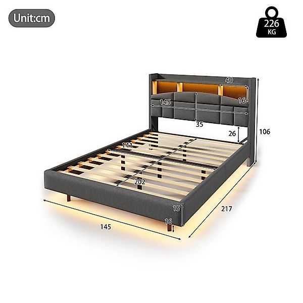 Ulife Polsterbett Funktionsbett Jugendbett Gästebett mit USB+Typ-C (Ohne Ma günstig online kaufen