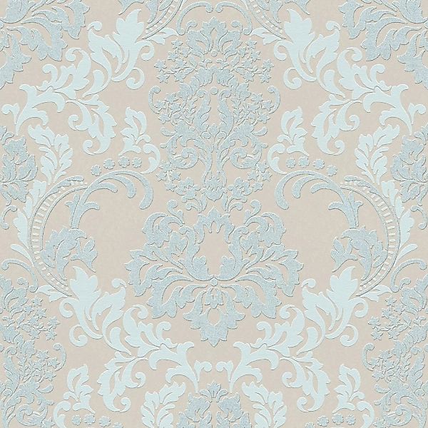 Bricoflor Neobarock Tapete Beige Hellblau Barock Vliestapete mit Glitzer Ef günstig online kaufen
