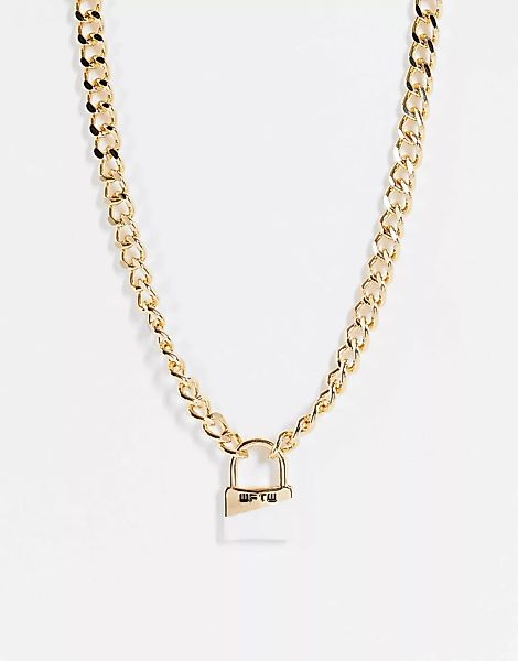 WFTW – Goldfarbene Halskette mit zweifarbigem Vorhängeschloss-Anhänger günstig online kaufen