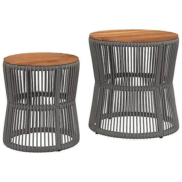 vidaXL Garten-Beistelltische 2 Stk mit Holzplatte Grau Poly Rattan 366292 günstig online kaufen