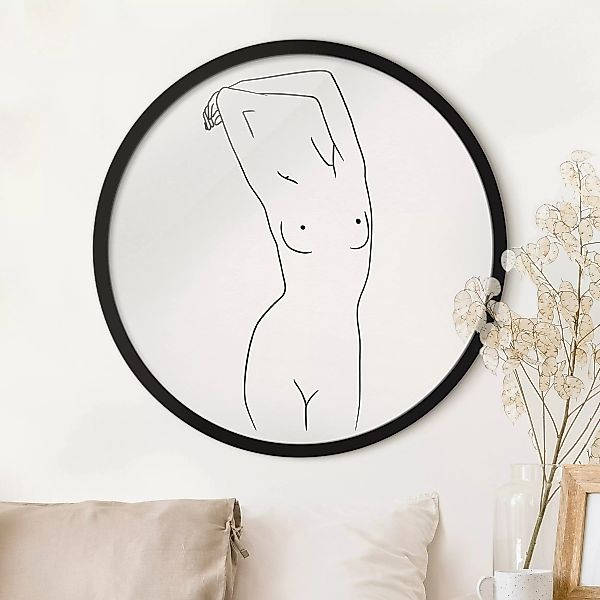 Rundes Gerahmtes Bild Line Art Frauenakt Schwarz Weiß günstig online kaufen