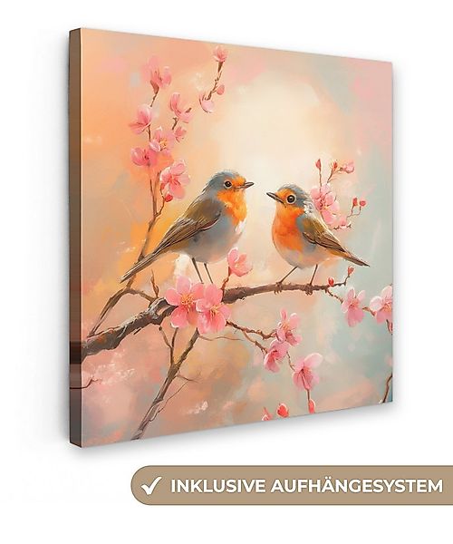 OneMillionCanvasses® Leinwandbild Rotkehlchen - Zierpflanze - Blütenzweig, günstig online kaufen