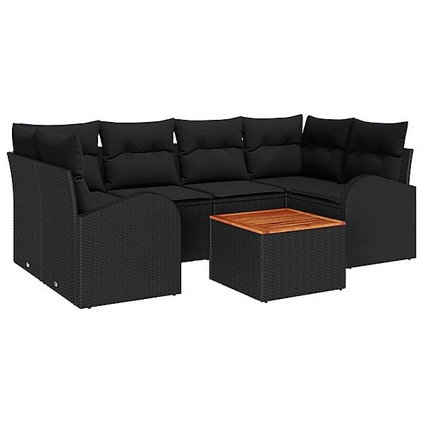 vidaXL Loungesofa 7-teiliges Garten Sofa Set mit Kissen Schwarz Poly Rattan günstig online kaufen