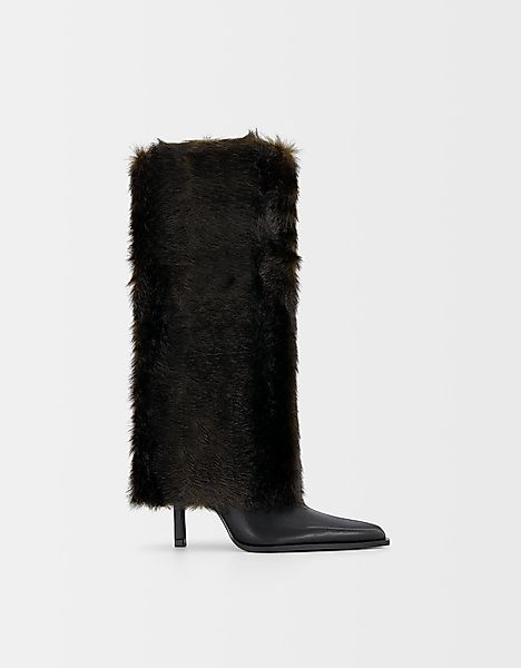 Bershka Absatzstiefel Mit Kunstfell Damen 38 Schwarz günstig online kaufen