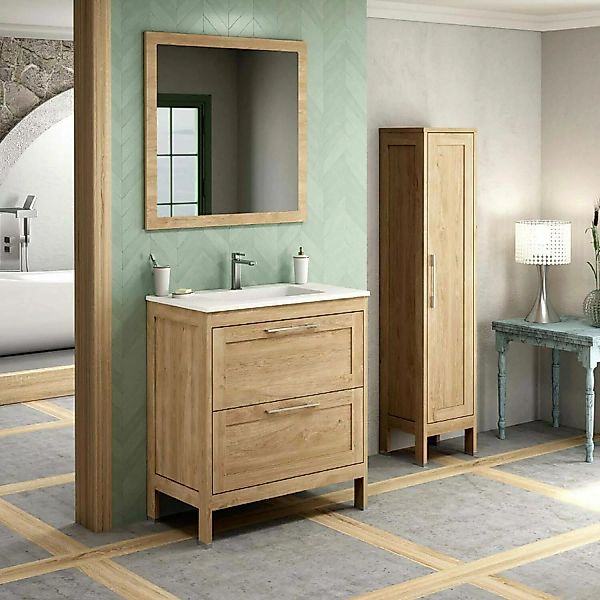 Lomadox Landhaus Badezimmermöbel Set mit Hochschrank & Spiegel TARIFA-110 E günstig online kaufen