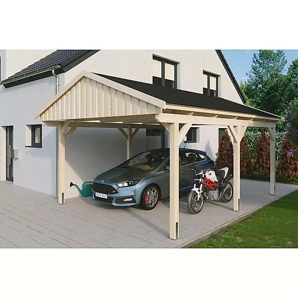 Skan Holz Carport Fichtelberg 423 cm x 566 cm Schwarze Schindeln Natur günstig online kaufen