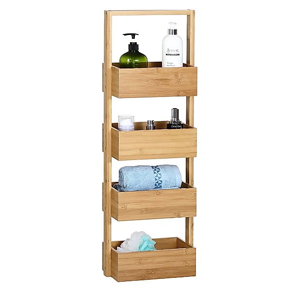 Casaria Regal, Badregal Stehend Schmal Bambus 4 Körben Bad Standregal Holz günstig online kaufen