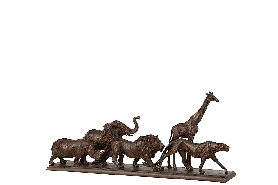 J-line Tierfigur Figur 5 Tiere Afrika Elefant Giraffe auf Sockel Braun (1x günstig online kaufen