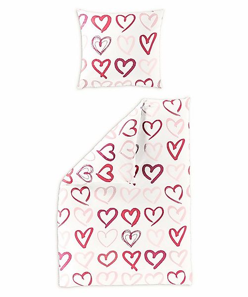 BIERBAUM Bettwäsche 135x200cm Herzen in Rosa, Mako-Satin, 2 teilig, süßes M günstig online kaufen