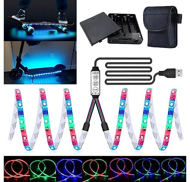 Rosnek LED Stripe 2×50cm, RGB, Batterie/USB, für Scooter Skateboard, Sicher günstig online kaufen