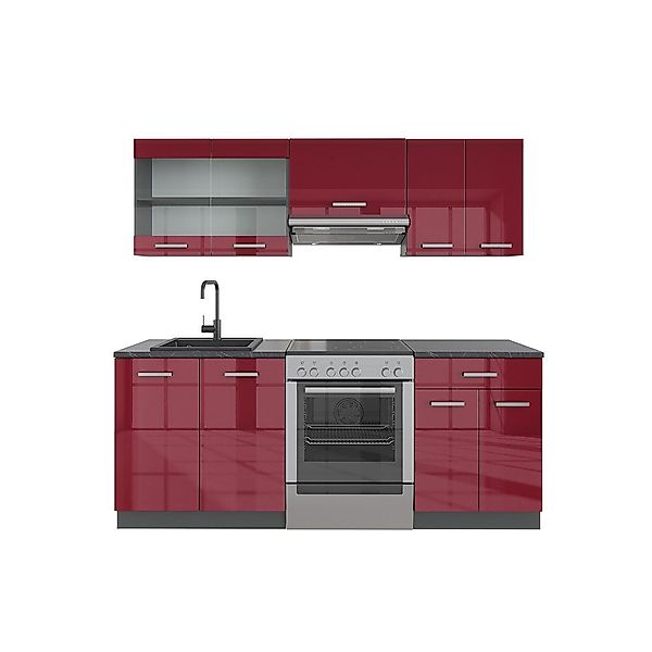Vicco Küchenzeile R-Line, Bordeaux Hochglanz/Anthrazit, 200 günstig online kaufen
