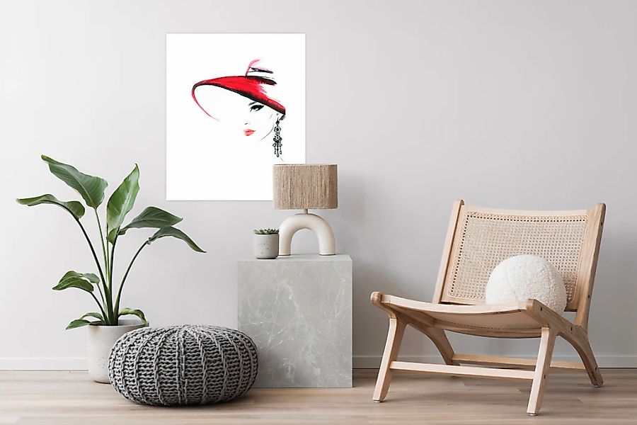 Lüttenhütt Poster "Frau mit Hut und Ohrring", Bilder von Frauen-Fashion-Fra günstig online kaufen